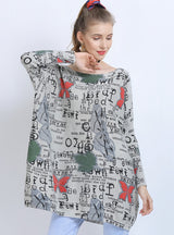 Letter Butterfly Print Loose Bat Sweater