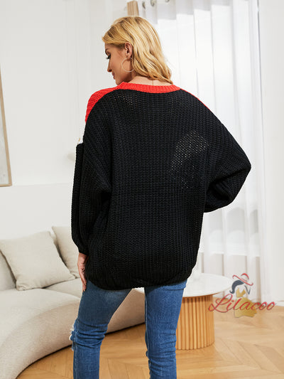 Women Loose Stitching Striped Sweater