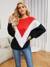 Women Loose Stitching Striped Sweater