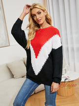 Women Loose Stitching Striped Sweater