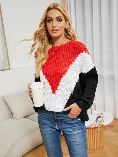 Women Loose Stitching Striped Sweater