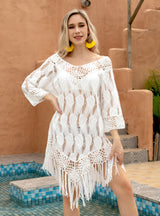 Hollow Lace Fringed Beach Bikini Cover Up