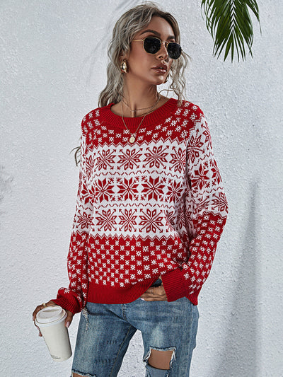 Snowflake Loose Christmas Long-sleeved Round Sweater