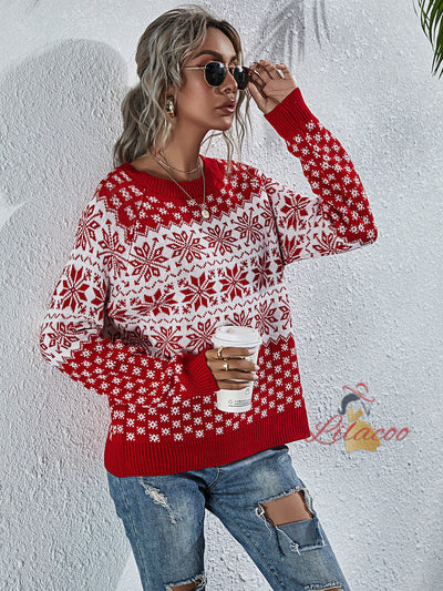 Snowflake Loose Christmas Long-sleeved Round Sweater