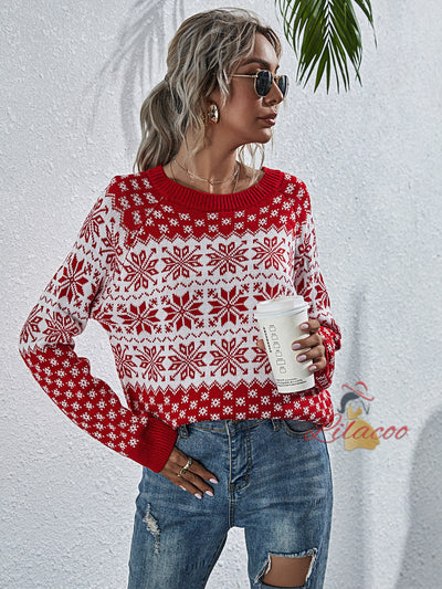 Snowflake Loose Christmas Long-sleeved Round Sweater