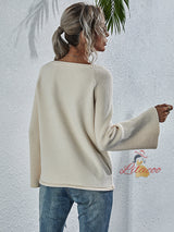 V-neck Loose Flared Sleeve Solid Color Sweater