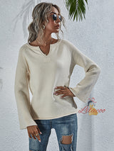 V-neck Loose Flared Sleeve Solid Color Sweater