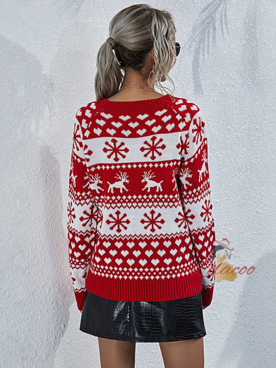 Elk Crewneck Christmas Snowflake Sweater