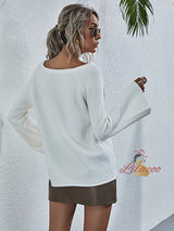 V-neck Loose Flared Sleeve Solid Color Sweater