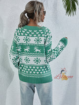 Elk Crewneck Christmas Snowflake Sweater