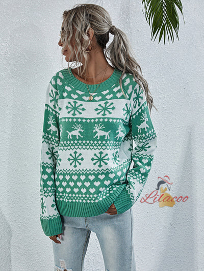 Elk Crewneck Christmas Snowflake Sweater