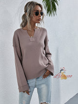 Solid Color Loose V neck Pullover Sweater