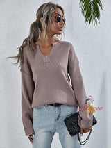 Solid Color Loose V neck Pullover Sweater