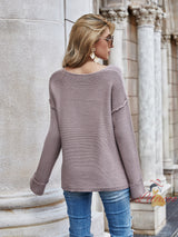 Loose Large Pullover Solid Color V-neck Sweater