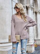 Loose Large Pullover Solid Color V-neck Sweater