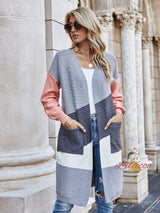 Spliced Striped Knit Cardigan Long Loose Sweater