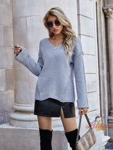 Loose Large Pullover Solid Color V-neck Sweater