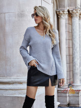 Loose Large Pullover Solid Color V-neck Sweater