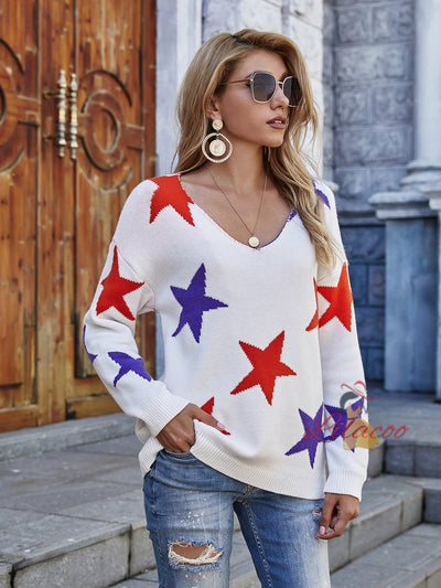 Five-pointed Star Geometric Pullover Loose Sweater