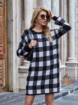 Loose Knit Pullover Plaid Sweater