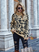 Leopard Print Loose Turtle Neck Sweater