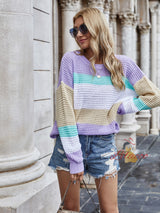 Large Size Loose Striped Rainbow Sweater