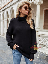 Turtleneck Loose Pullover Solid Color Sweater