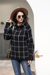 Loose Check High Neck Sweater