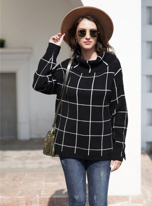 Loose Check High Neck Sweater