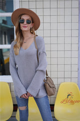 Loose Large Pullover Solid Color V-neck Sweater