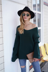 Loose Large Pullover Solid Color V-neck Sweater