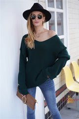 Loose Large Pullover Solid Color V-neck Sweater