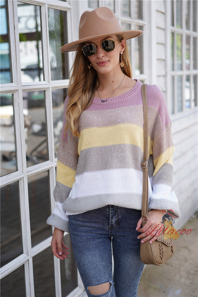 Striped Round Neck Pullover Sweater