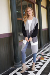 Spliced Striped Knit Cardigan Long Loose Sweater