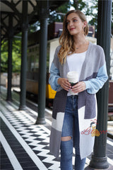 Spliced Striped Knit Cardigan Long Loose Sweater