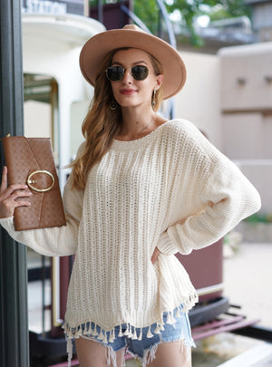 Loose Plus Size Stitching Solid Color Knitted Sweater