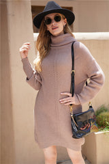 Pullover Loose Solid Color High Neck Sweater Dress