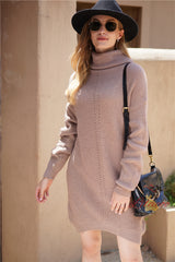 Pullover Loose Solid Color High Neck Sweater Dress