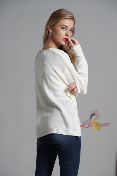 Cross-stitch Knit V-neck Sweater