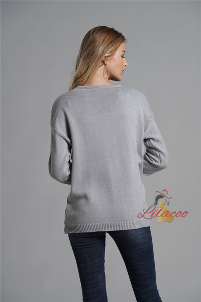 Cross-stitch Knit V-neck Sweater