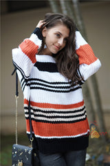 Rainbow Splicing Pullover Loose Sweater