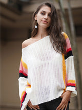 Loose Large Size Stitching Knitted Rainbow Sweater