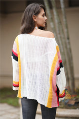 Loose Large Size Stitching Knitted Rainbow Sweater