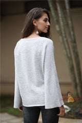 V-neck Loose Solid Color Pullover Sweater