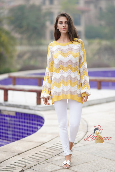 Loose Pullover Round Neck Rainbow Sweater