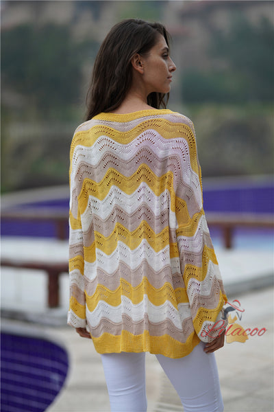 Loose Pullover Round Neck Rainbow Sweater