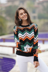 Round Neck Striped Rainbow Sweater