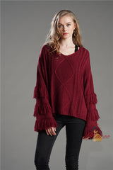 Winter Solid Color Tassel Sweater