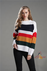 Rainbow Splicing Pullover Loose Sweater