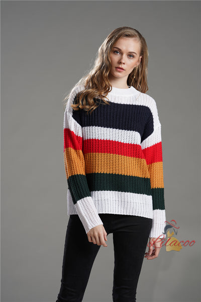 Rainbow Splicing Pullover Loose Sweater